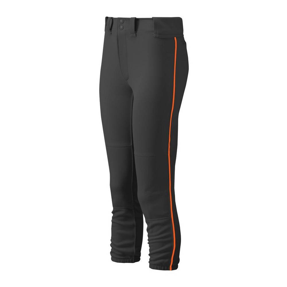 Pantaloni Mizuno Softball Belted Piped Donna - Nere/Arancioni - 90512-OUYK